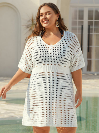 Cut-Out Waist-Cinched Button Swim Cover-Up