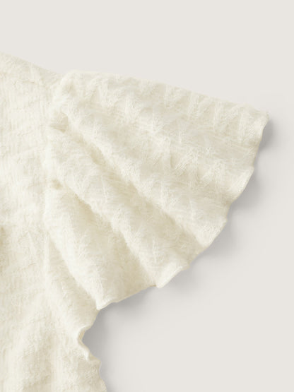 Textured Button Detail Ruffled Sleeve T-Shirt