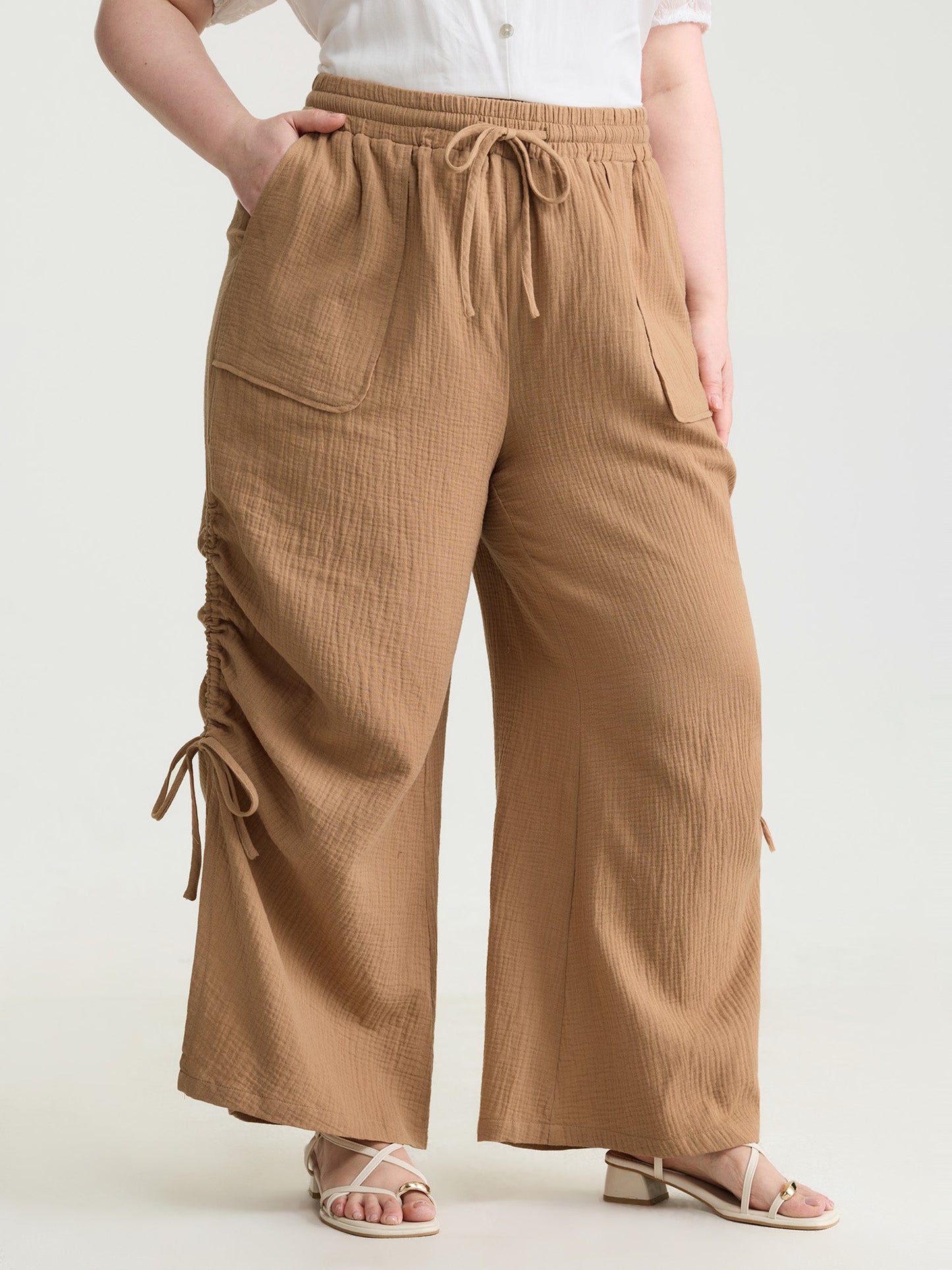 Pure Cotton Drawstring Split Side Pants