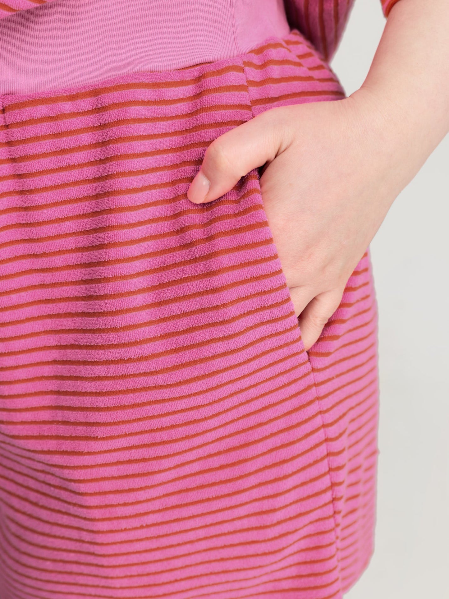 Striped Color Contrast Collar Terry Cloth Two-Piece Set