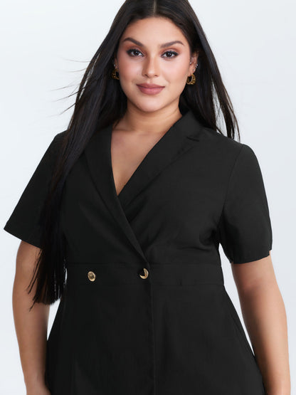 Suit Collar Button Detail Plain Blouse