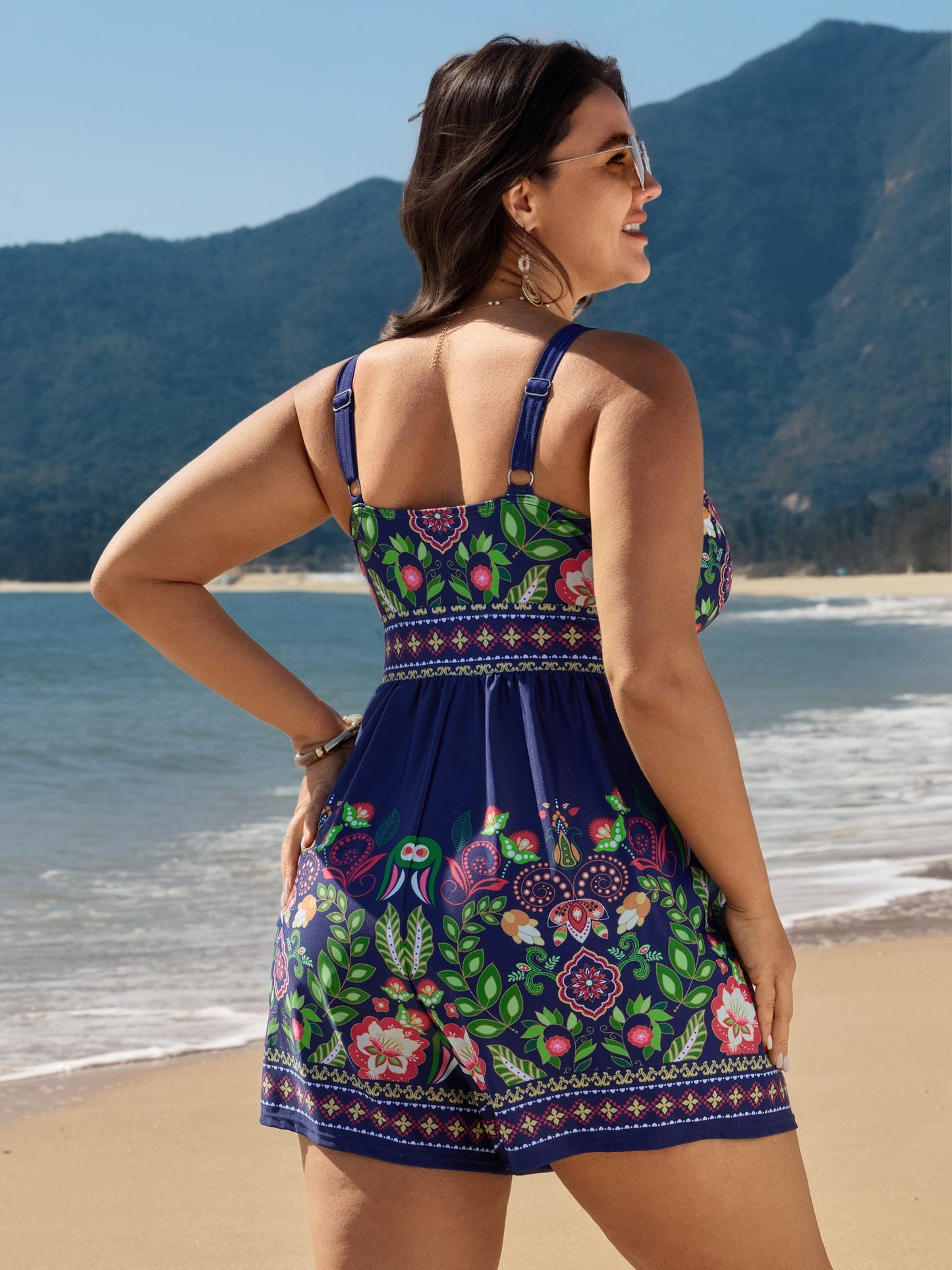 Tropical Print Pockets One-Piece Swimsuit