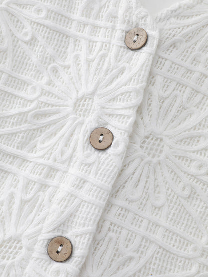 Cotton Stretchy Button Detail V-Neck Knit Top