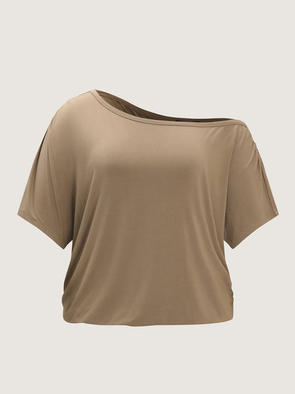 Supersoft One-Shoulder Draped Plain Knit Top