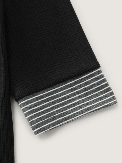 Striped Contrast Button Placket T-Shirt