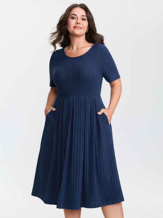 Stretchy Textured Round Neck Mini Dress