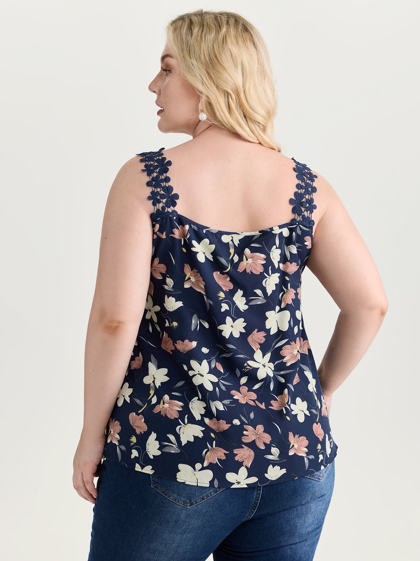 Floral Patchwork Lace Straps Tank Top