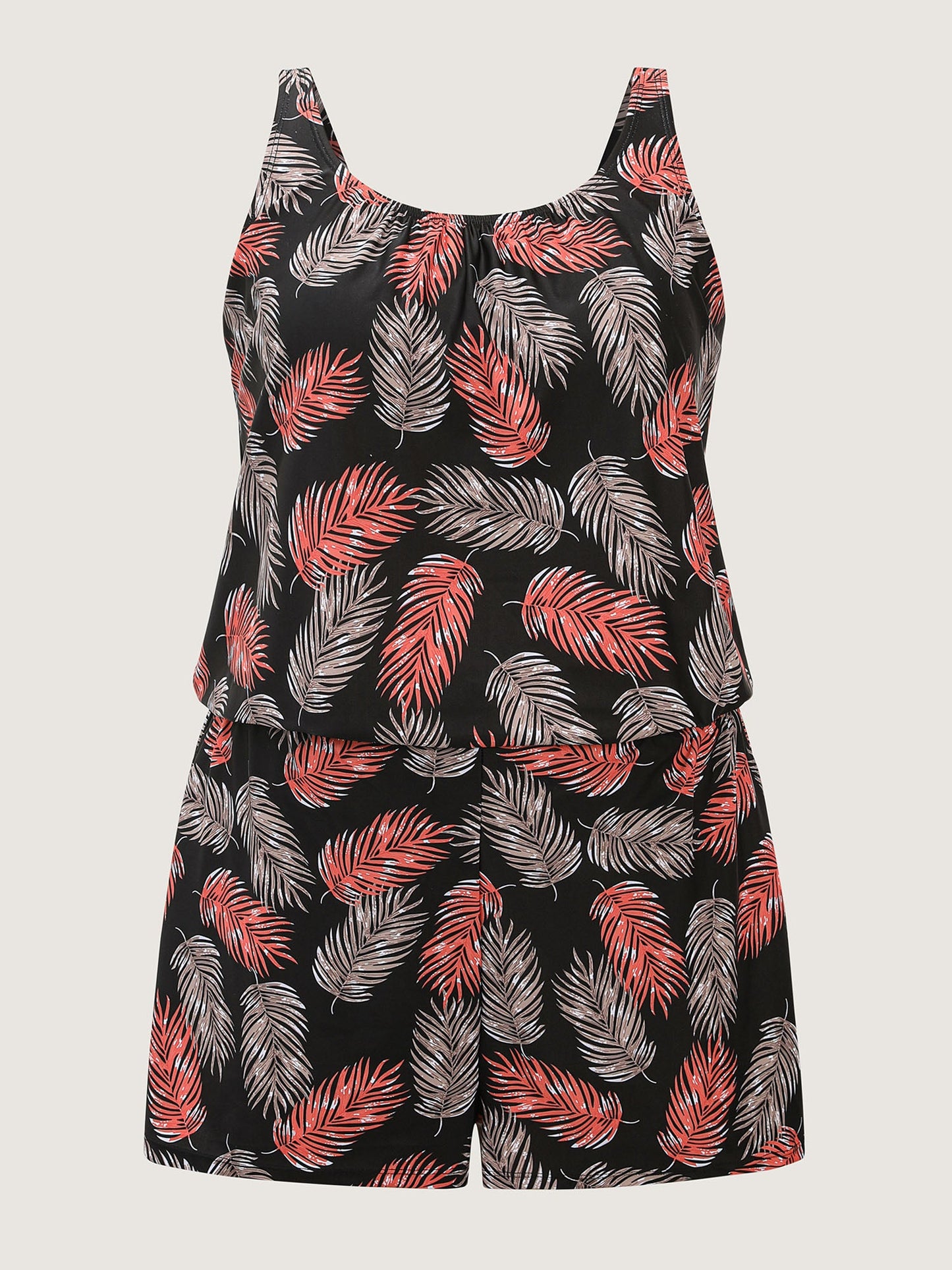 plus size Tropical Flower Print Pockets One-Piece Swimsuit