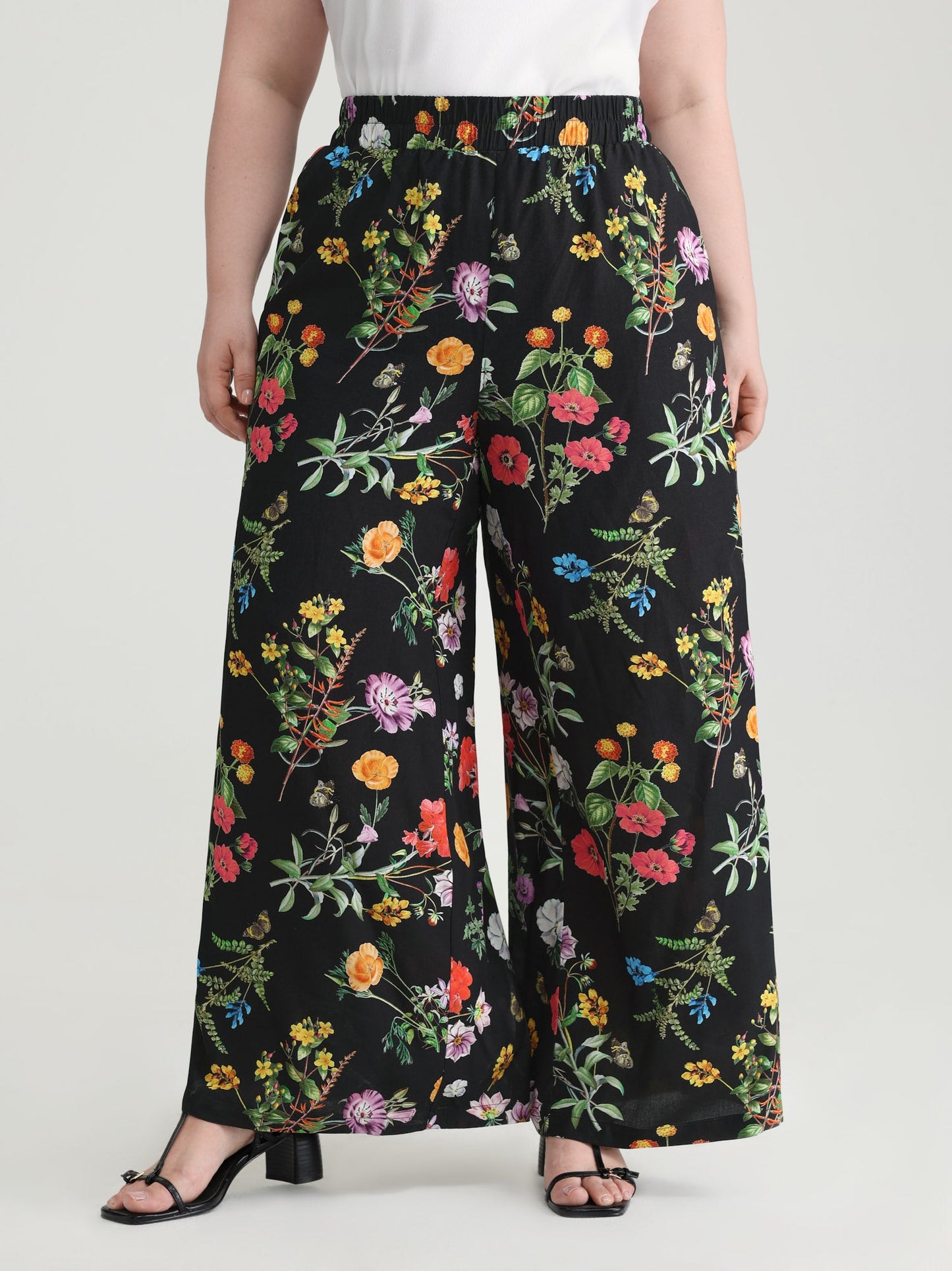 Floral Print Stretchy Waist Wide-Leg Pants
