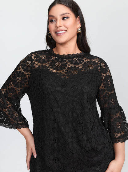 Floral Lace Sheer Fringe Knit Top