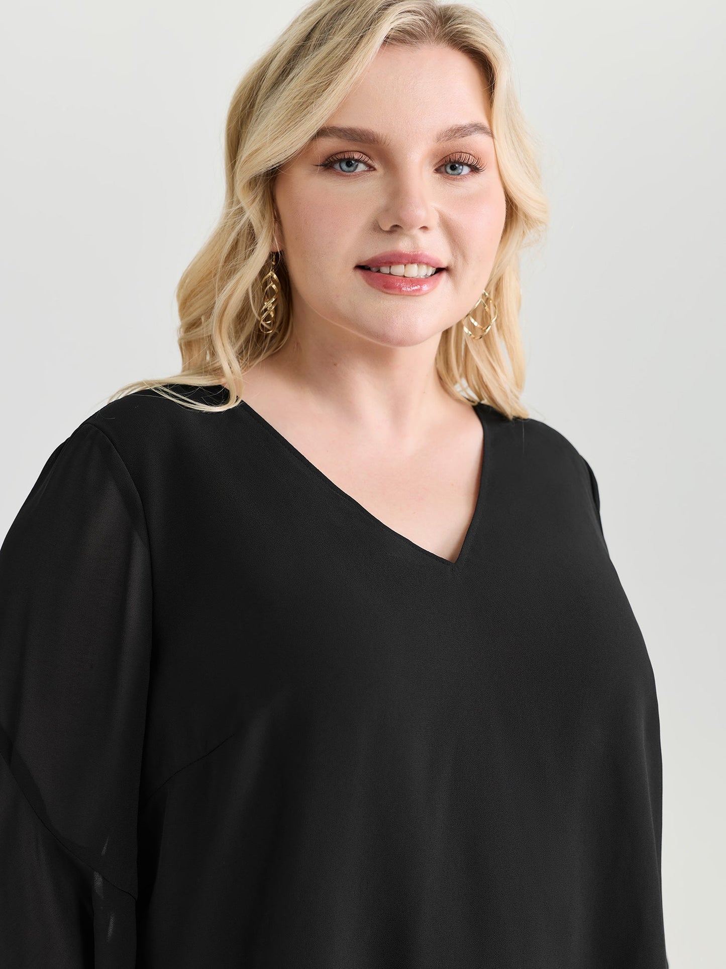 Sheer Flowy Ruffled Sleeve Plain Blouse