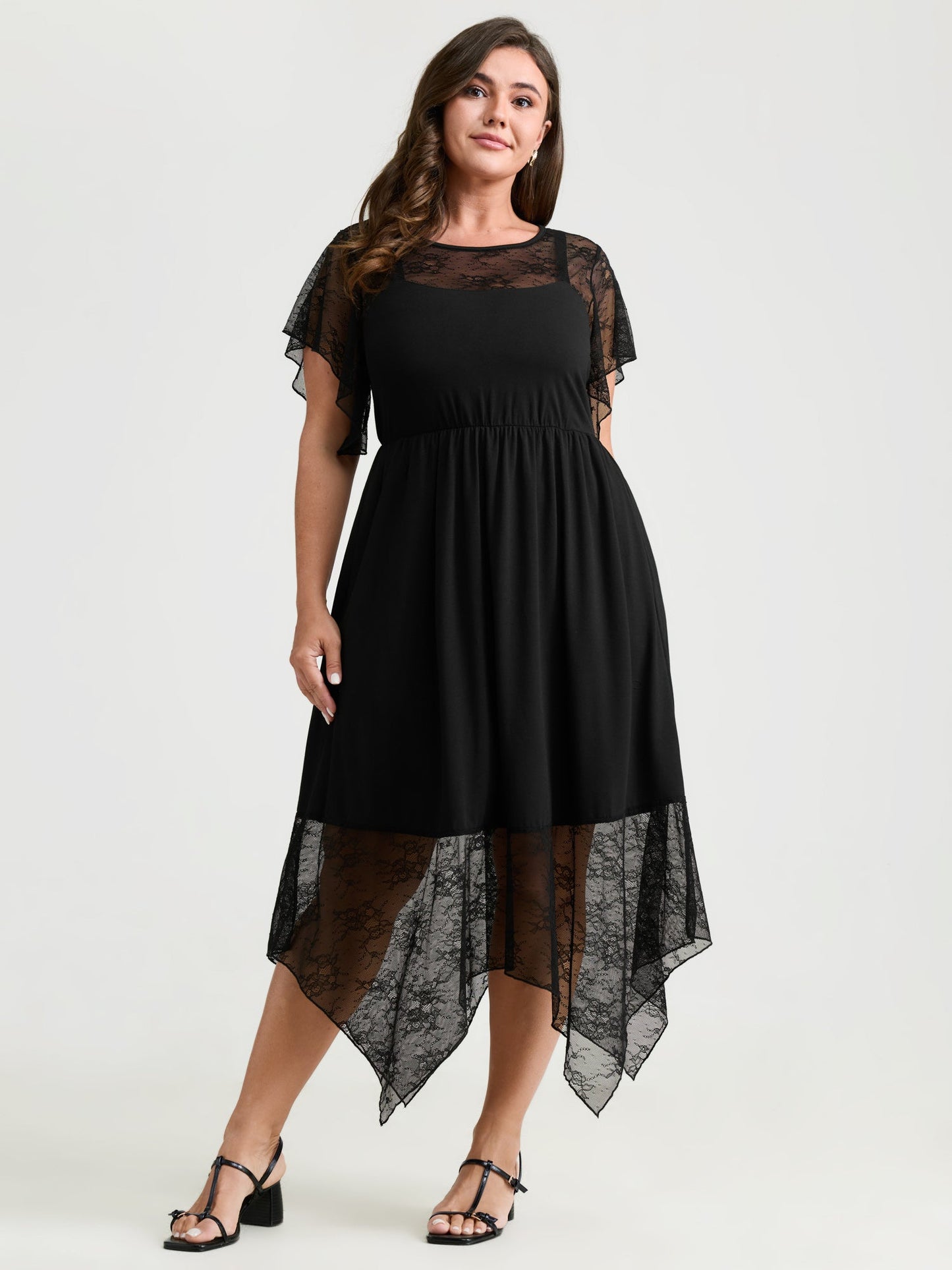 Supersoft Sheer Lace Neckline Maxi Dress