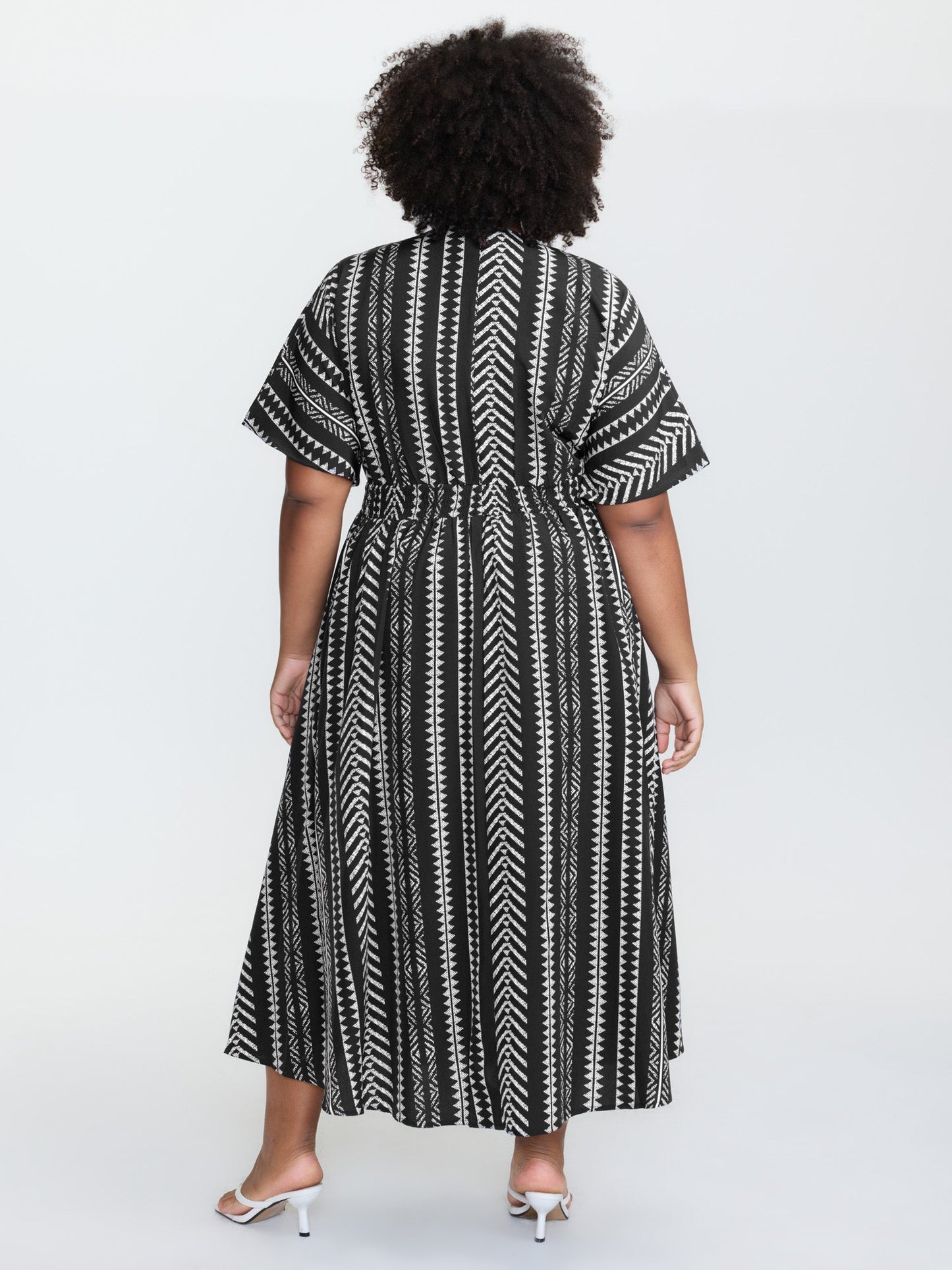 plus size Solid Geometric Dolman Sleeve Pocket Shirred Split Hem Dress