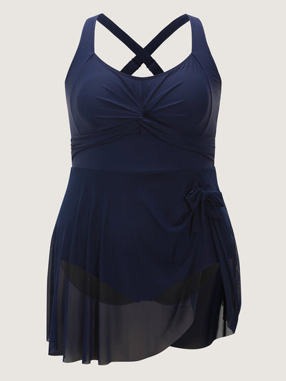 Knotted Hem Twist Front Swim Dress