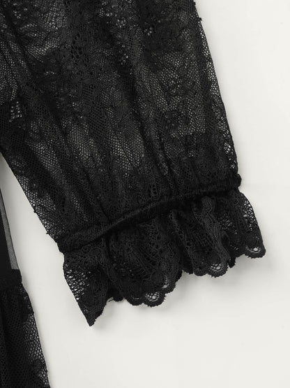 Sheer Lace Trim Stretchy Waist Midi Dress