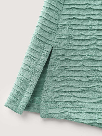 Textured Ruffled Sleeve Detail Plain T-Shirt