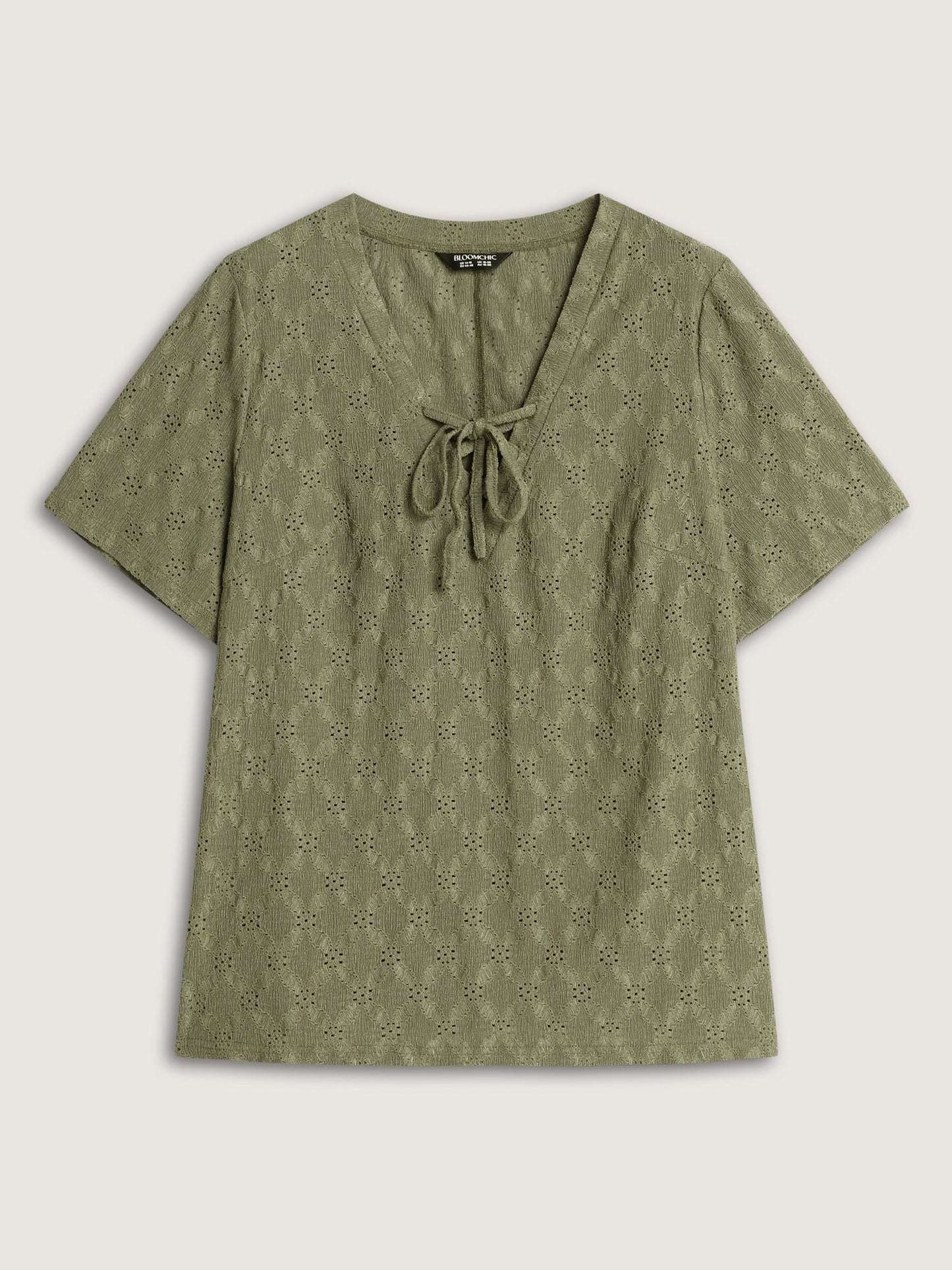 Lace Cut-Out Trim Neck-Tie T-Shirt