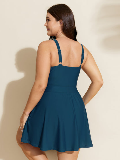 Asymmetrical High Neckline Knotted Swim Dress