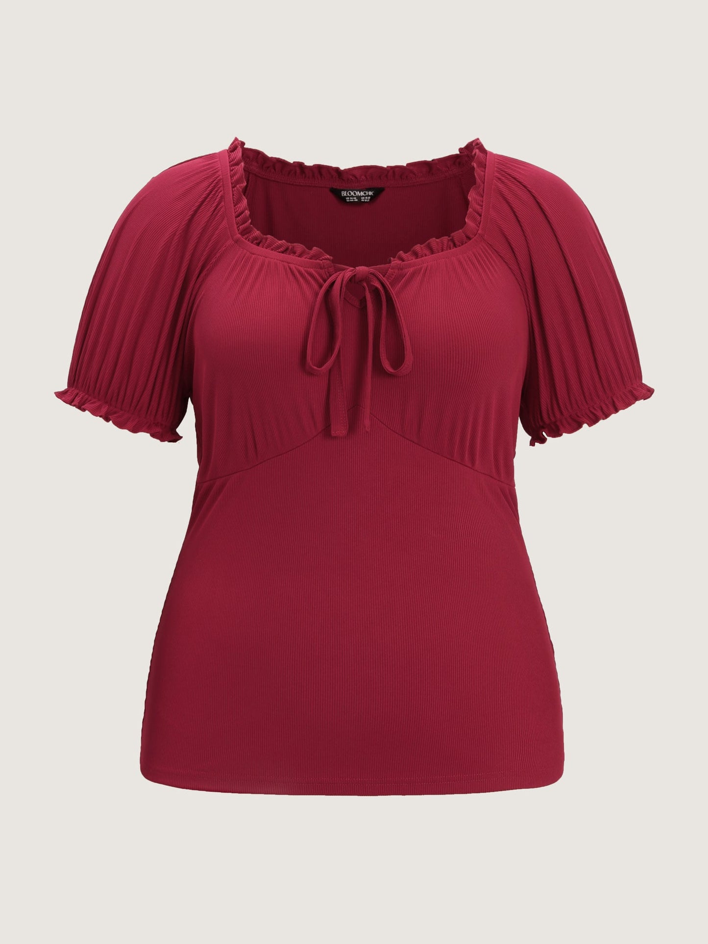 Stretchy Ribbed Drawstring Neckline Knit Top
