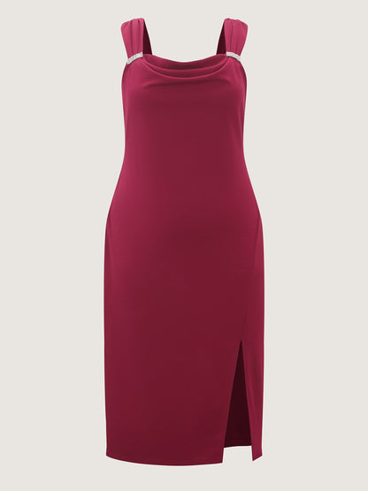 Wide-Straps Metallic Detail Bodycon Fit Midi Dress