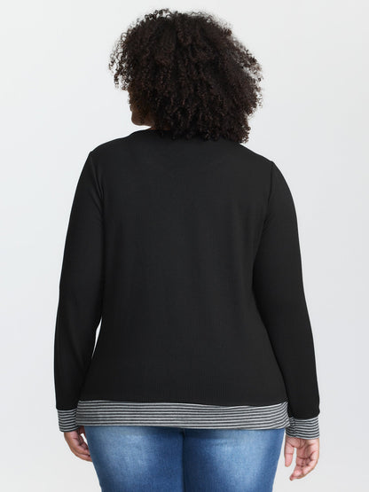 Striped Contrast Button Placket T-Shirt