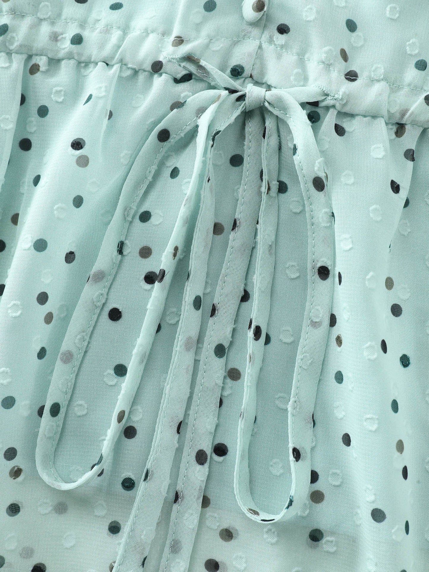 Polka Dots Waist-Tie V-Neck Blouse