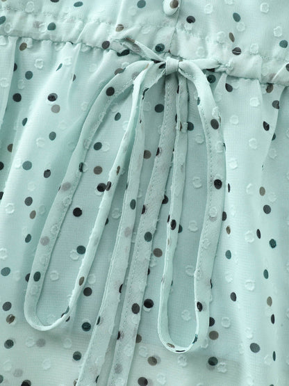 Polka Dots Waist-Tie V-Neck Blouse