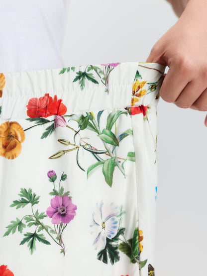 Floral Print Stretchy Waist Wide-Leg Pants