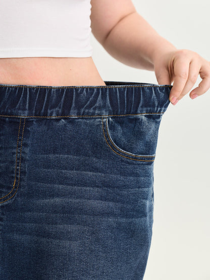 Stretchy Raw Hem Straight Leg Denim Skirt