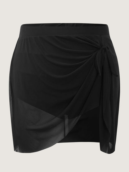 Mesh Side Drape Knotted Hem Swim Bottoms