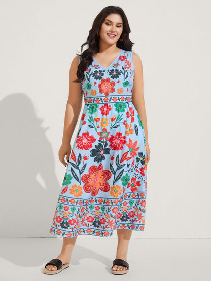 plus size Floral Drama Cinched-Waist Maxi Dress