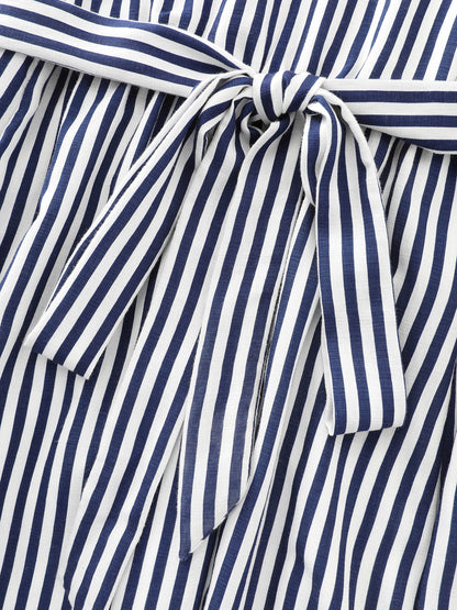 Nautical Stripe Waist-Tie Midi Dress