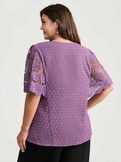 Supersoft Sheer Lace Sleeve Cinched Blouse