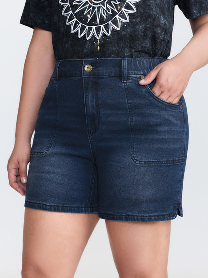 Stretchy Fitted Mid-Rise Denim Shorts