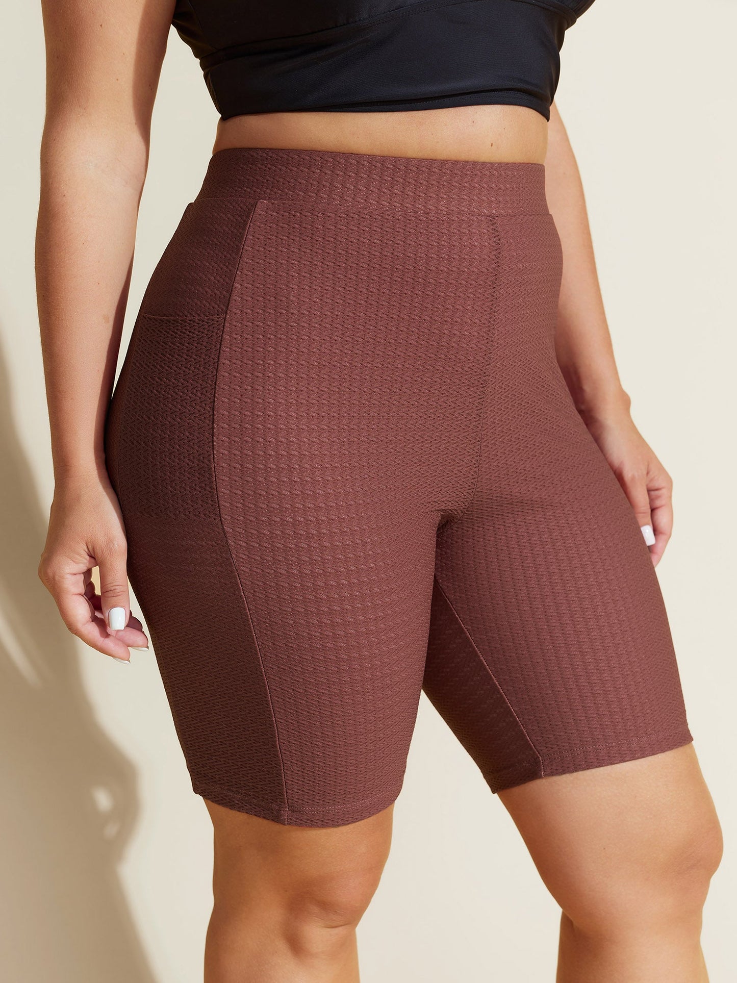Textured Side Pockets Sculpting Swim Bottoms
