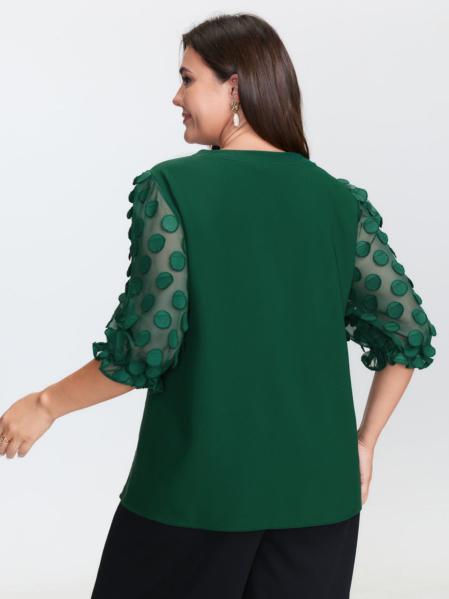 Textured Sleeve Notched Collar Blouse
