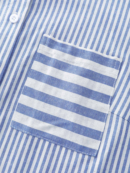 Cotton Nautical Striped Pocket Button Down Shirt
