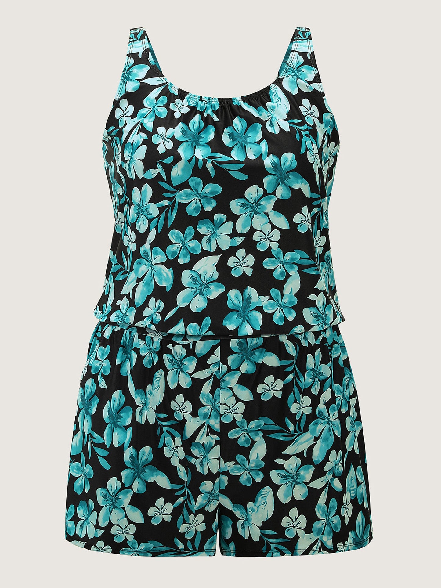 plus size Tropical Flower Print Pockets One-Piece Swimsuit
