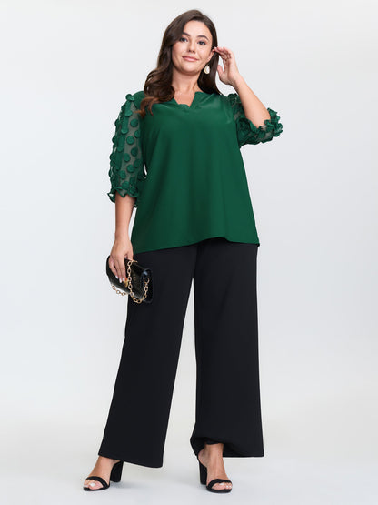 Textured Sleeve Notched Collar Blouse