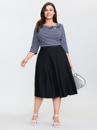 Striped Knotted Neck-Tie Knit Top