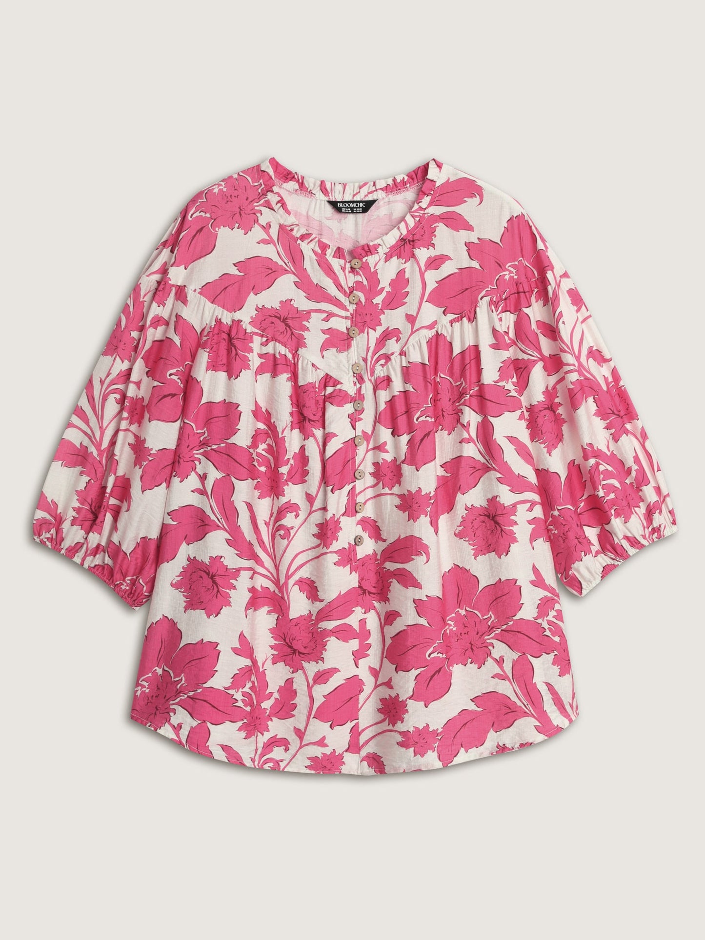 Sweet Floral Print Button Front Blouse