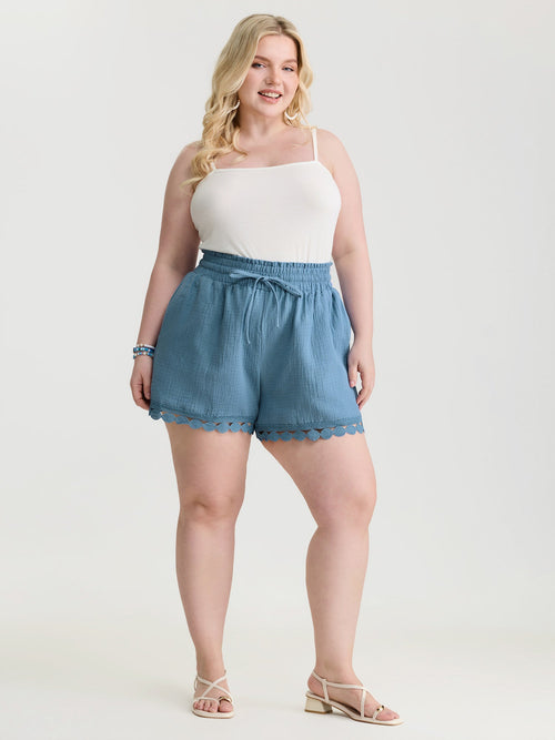 Pure Cotton Textured Lace Trim Shorts