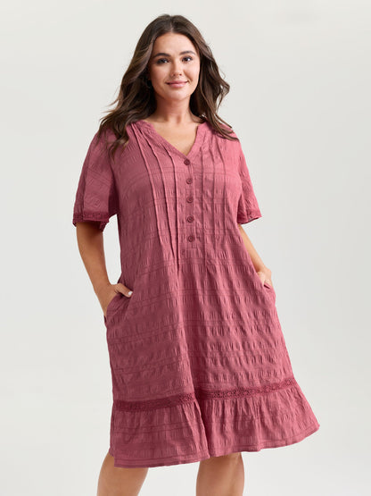 Textured Ruffled Hem Pleated Mini Dress