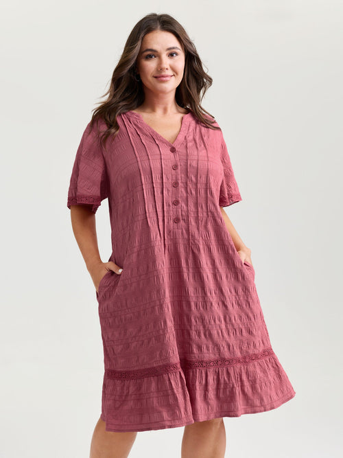 Textured Ruffled Hem Pleated Mini Dress