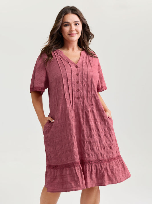 Textured Ruffled Hem Pleated Mini Dress
