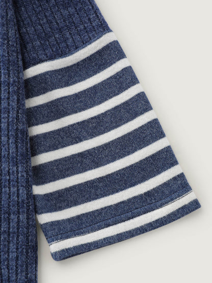 Ribbed Stripe Button Placket T-Shirt