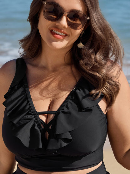 Cut-Out Ruffled Sleeve Swim Top