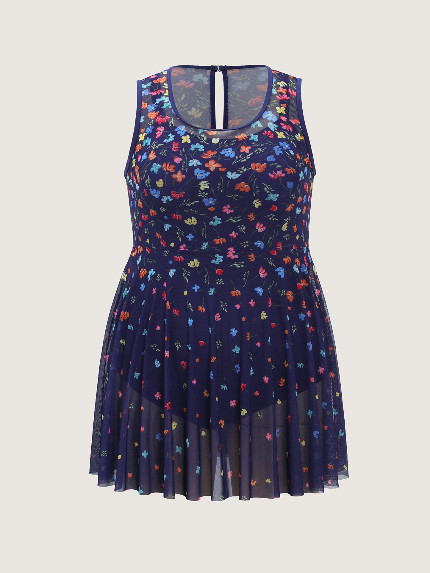 Multi-Color Print Sheer Swim Dress