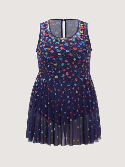 Multi-Color Print Sheer Swim Dress