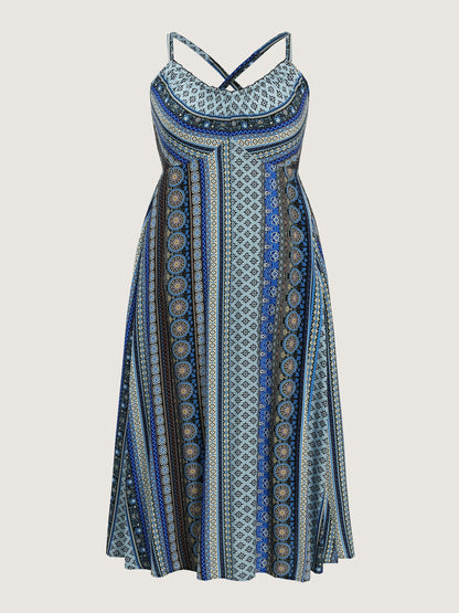Boho Stripe Rayon Pockets Cami Maxi Dress